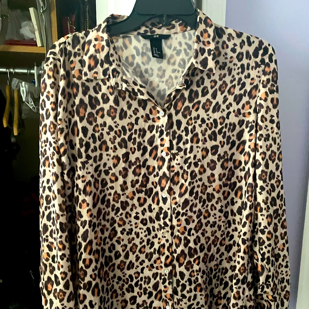 Satin Cheetah Print Collared Shirt